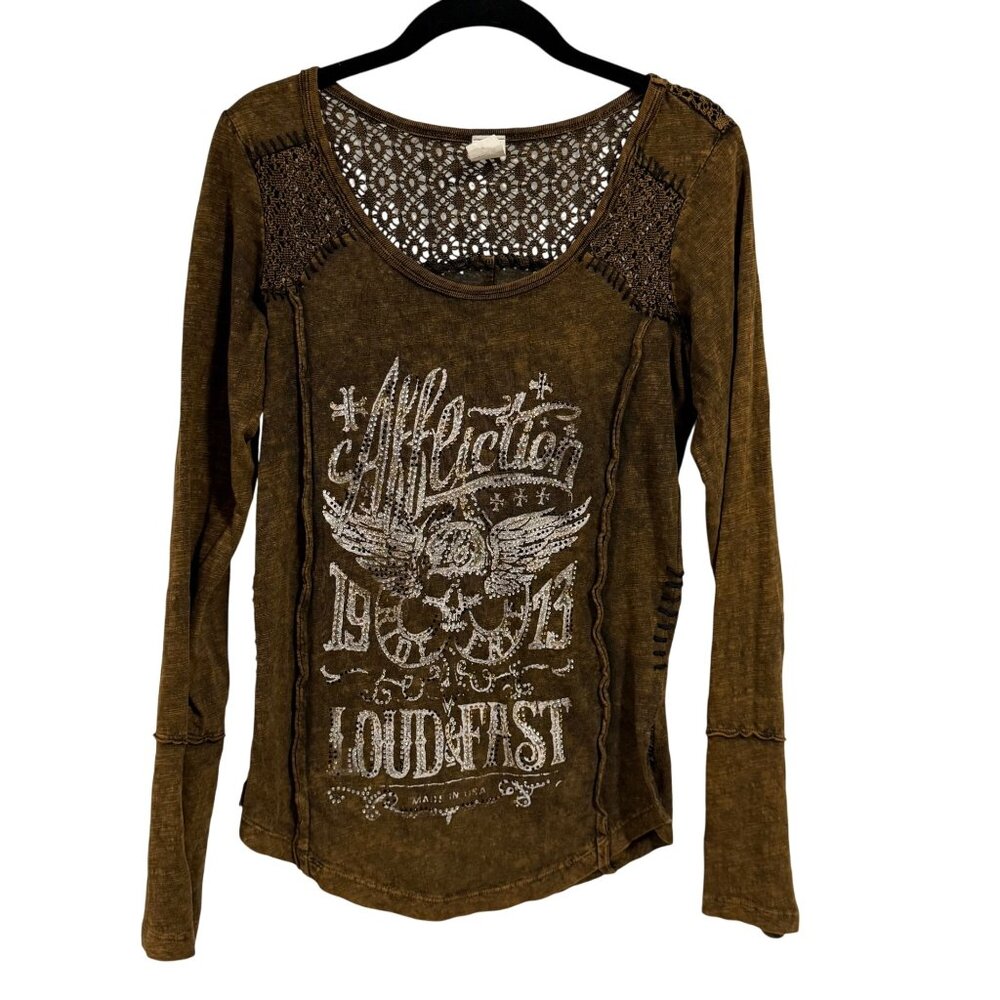 Affliction American Customs Loud & Fast Top‎ Brown Size S